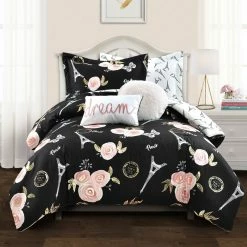 Hot Sale ???? Lush Decor Vintage Paris Rose Butterfly Script 7 Pc. Comforter Set ????