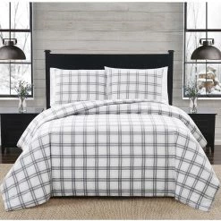 Cheapest ???? London Fog Grey Plaid 3 Pc. Flannel Duvet Cover Set ✨