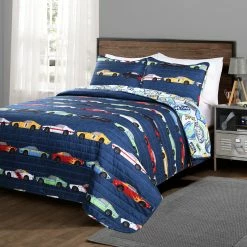 Wholesale ???? Lush Decor Race Cars Quilt Navy 3 Pc, Set ⌛