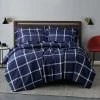 New ???? Truly Soft Printed Windowpane Navy And White 3 Pc. Duvet Cover Set Full/Queen ⭐