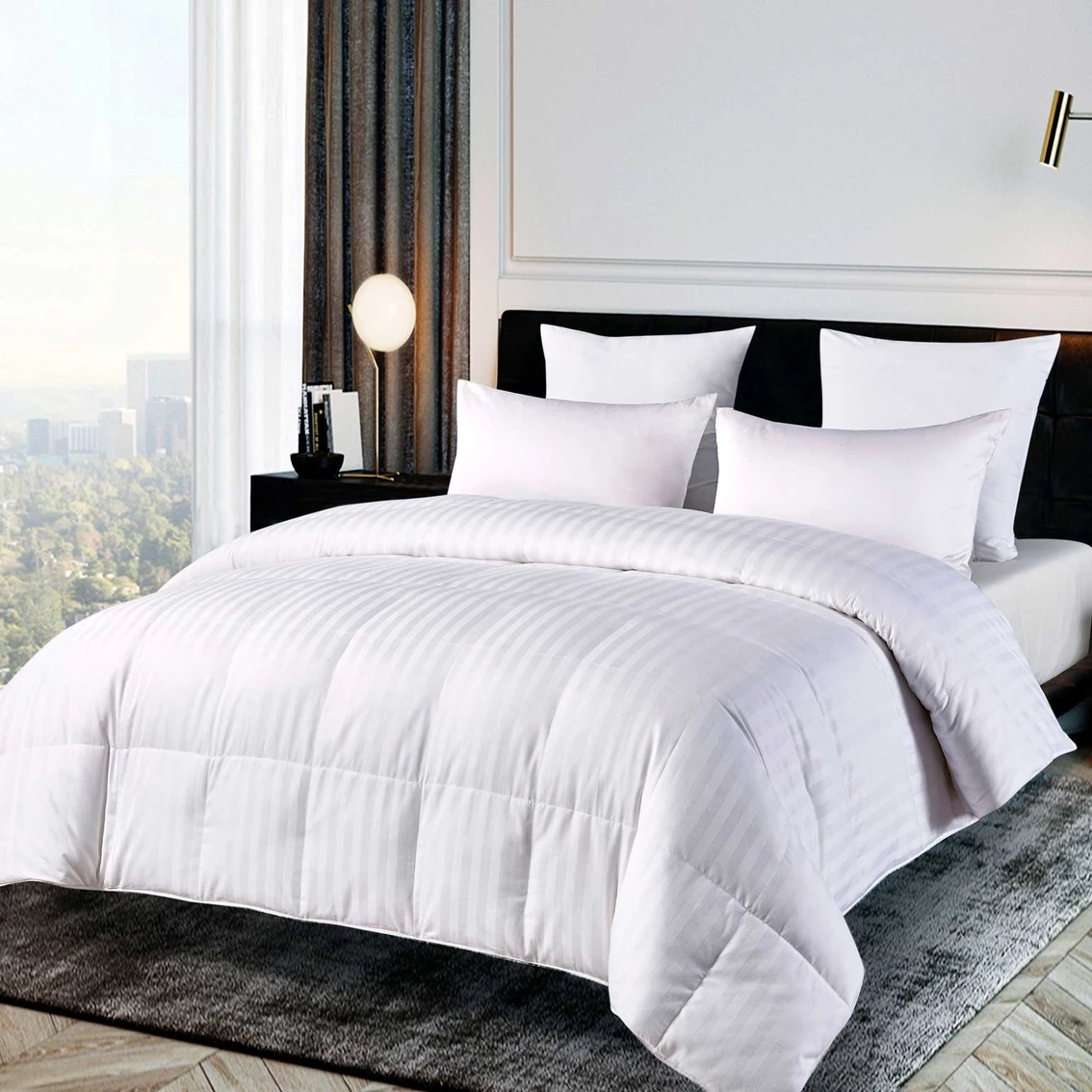 Promo ???? Blue Ridge Home Fashions Blue Ridge 500 Thread Count Damask Stripe Cotton Cover, Down-Alternative Comforter ✔️ - Image 2