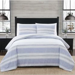 Best Pirce ???? London Fog Blue Stripe 3 Pc. Flannel Comforter Set ????