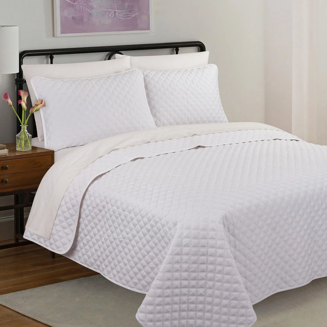 Promo ???? Nouvelle Home Palazzo 3 Pc. Cotton Ivory Queen Quilt Set ???? - Image 3