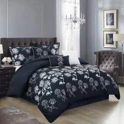 Outlet ❤️ Grand Avenue Calabria Comforter Navy And Floral 7 Pc. Set ????